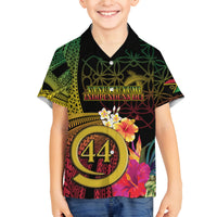 Vanuatu Selebretem 44th Indipendens Dei Family Matching Off Shoulder Short Dress and Hawaiian Shirt Sand Drawing Melanesian Vibes LT03 Son's Shirt Black - Polynesian Pride