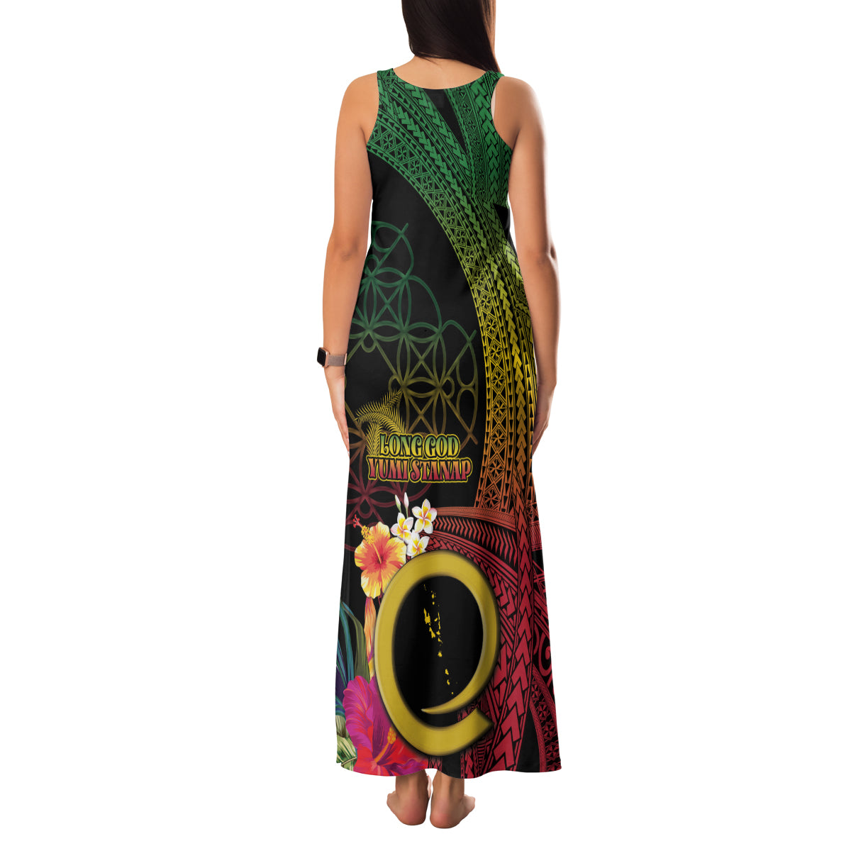 Vanuatu Selebretem 44th Indipendens Dei Family Matching Tank Maxi Dress and Hawaiian Shirt Sand Drawing Melanesian Vibes LT03 - Polynesian Pride