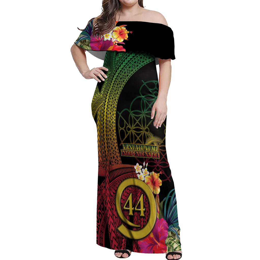 Vanuatu Selebretem 44th Indipendens Dei Off Shoulder Maxi Dress Sand Drawing Melanesian Vibes