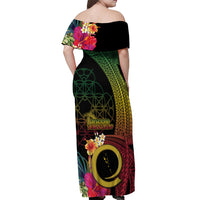 Vanuatu Selebretem 44th Indipendens Dei Off Shoulder Maxi Dress Sand Drawing Melanesian Vibes