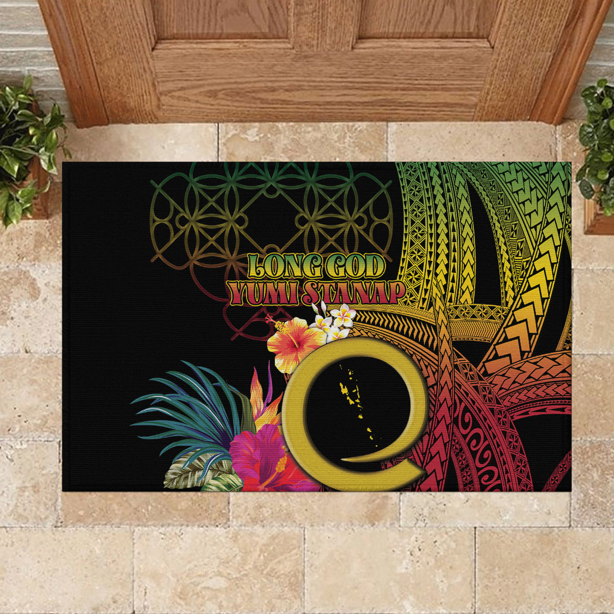 Vanuatu Selebretem 44th Indipendens Dei Rubber Doormat Sand Drawing Melanesian Vibes