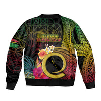 Vanuatu Selebretem 44th Indipendens Dei Sleeve Zip Bomber Jacket Sand Drawing Melanesian Vibes