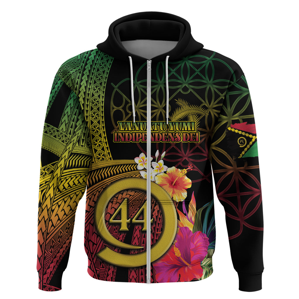 Vanuatu Selebretem 44th Indipendens Dei Zip Hoodie Sand Drawing Melanesian Vibes