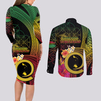Vanuatu Shefa Day Couples Matching Long Sleeve Bodycon Dress and Long Sleeve Button Shirt Sand Drawing Melanesian