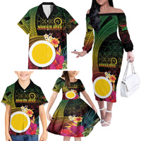 Vanuatu Shefa Day Family Matching Off The Shoulder Long Sleeve Dress and Hawaiian Shirt Sand Drawing Melanesian LT03 - Polynesian Pride