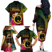 Vanuatu Shefa Day Family Matching Off The Shoulder Long Sleeve Dress and Hawaiian Shirt Sand Drawing Melanesian LT03 - Polynesian Pride