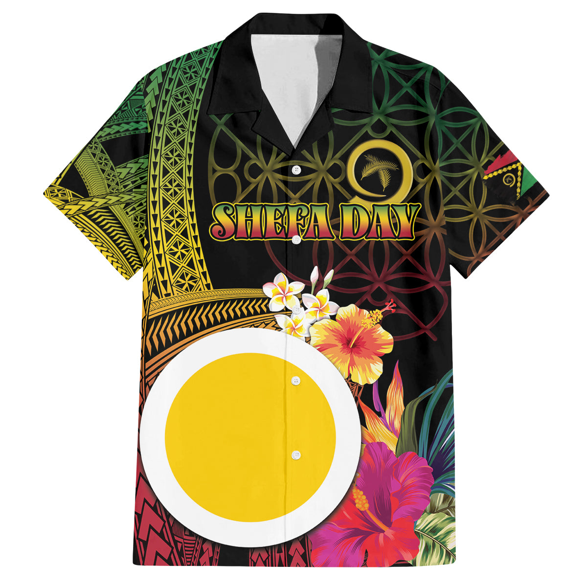 Vanuatu Shefa Day Family Matching Off The Shoulder Long Sleeve Dress and Hawaiian Shirt Sand Drawing Melanesian LT03 Dad's Shirt - Short Sleeve Black - Polynesian Pride