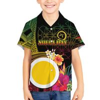 Vanuatu Shefa Day Family Matching Off The Shoulder Long Sleeve Dress and Hawaiian Shirt Sand Drawing Melanesian LT03 Son's Shirt Black - Polynesian Pride