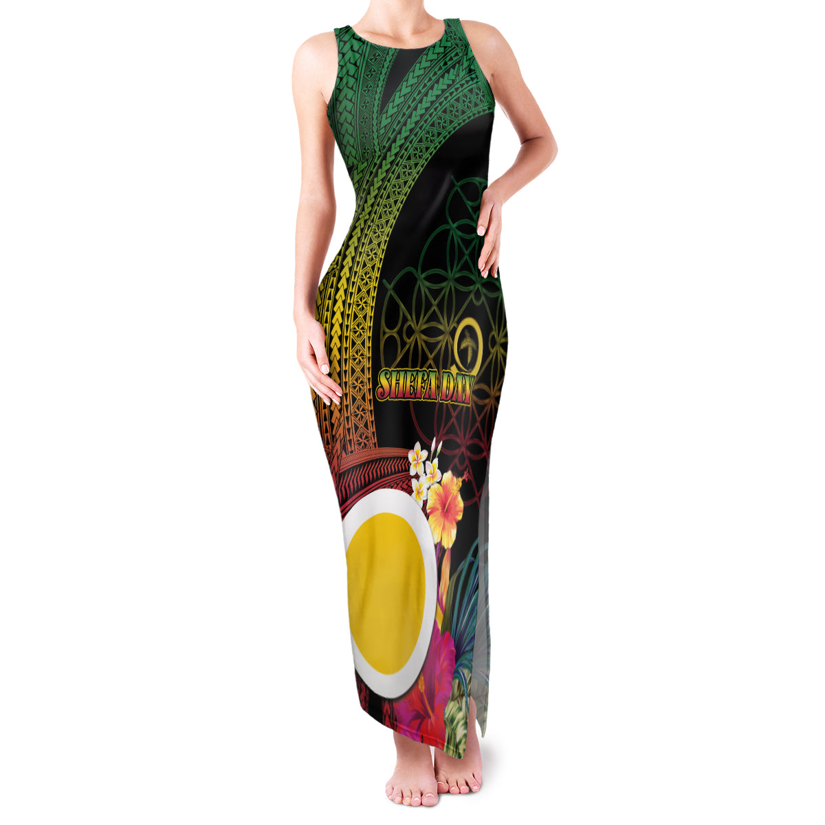 Vanuatu Shefa Day Family Matching Tank Maxi Dress and Hawaiian Shirt Sand Drawing Melanesian