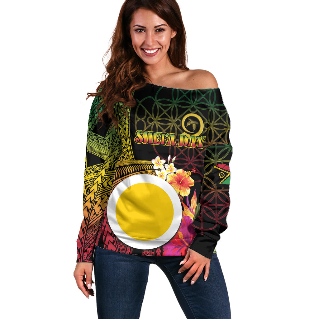 Vanuatu Shefa Day Off Shoulder Sweater Sand Drawing Melanesian