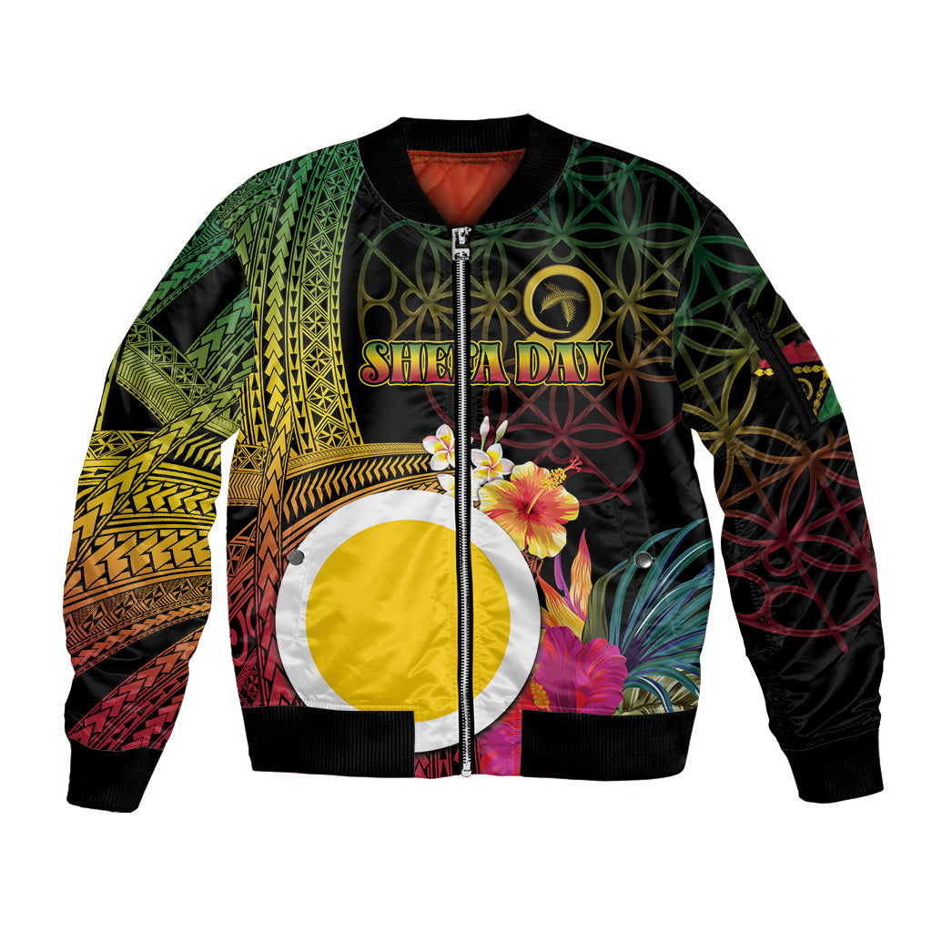 Vanuatu Shefa Day Sleeve Zip Bomber Jacket Sand Drawing Melanesian