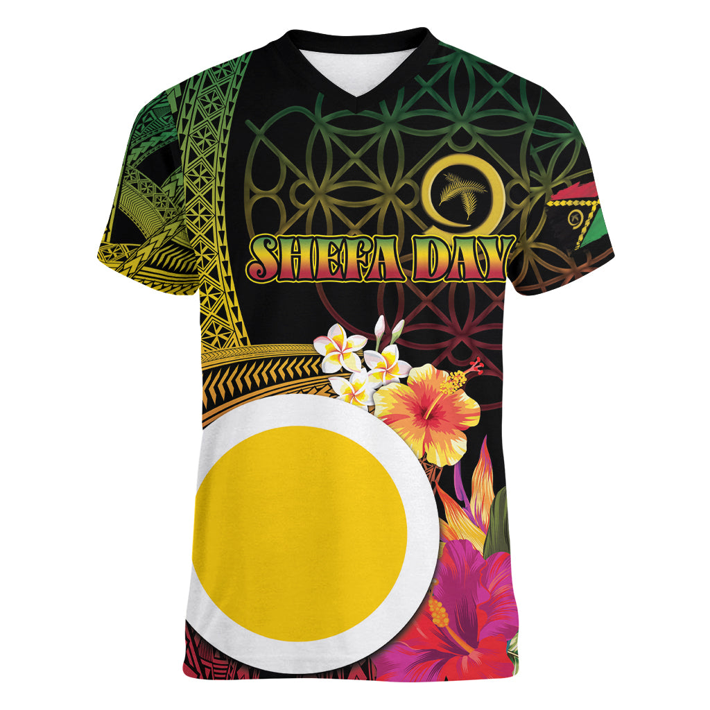 Vanuatu Shefa Day Women V-Neck T-Shirt Sand Drawing Melanesian
