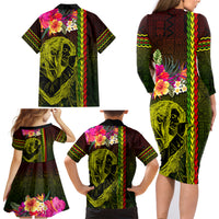Hawaiian Reggae Music Family Matching Long Sleeve Bodycon Dress and Hawaiian Shirt Jamaica Singer Tribal Polynesian and Hibiscus LT03 - Polynesian Pride