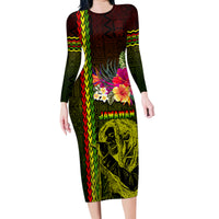 Hawaiian Reggae Music Family Matching Long Sleeve Bodycon Dress and Hawaiian Shirt Jamaica Singer Tribal Polynesian and Hibiscus LT03 Mom's Dress Black - Polynesian Pride