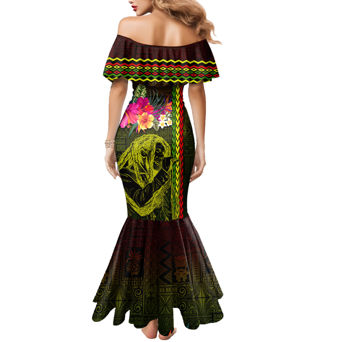 Hawaiian Reggae Music Family Matching Mermaid Dress and Hawaiian Shirt Jamaica Singer Tribal Polynesian and Hibiscus LT03 - Polynesian Pride