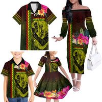 Hawaiian Reggae Music Family Matching Off The Shoulder Long Sleeve Dress and Hawaiian Shirt Jamaica Singer Tribal Polynesian and Hibiscus LT03 - Polynesian Pride