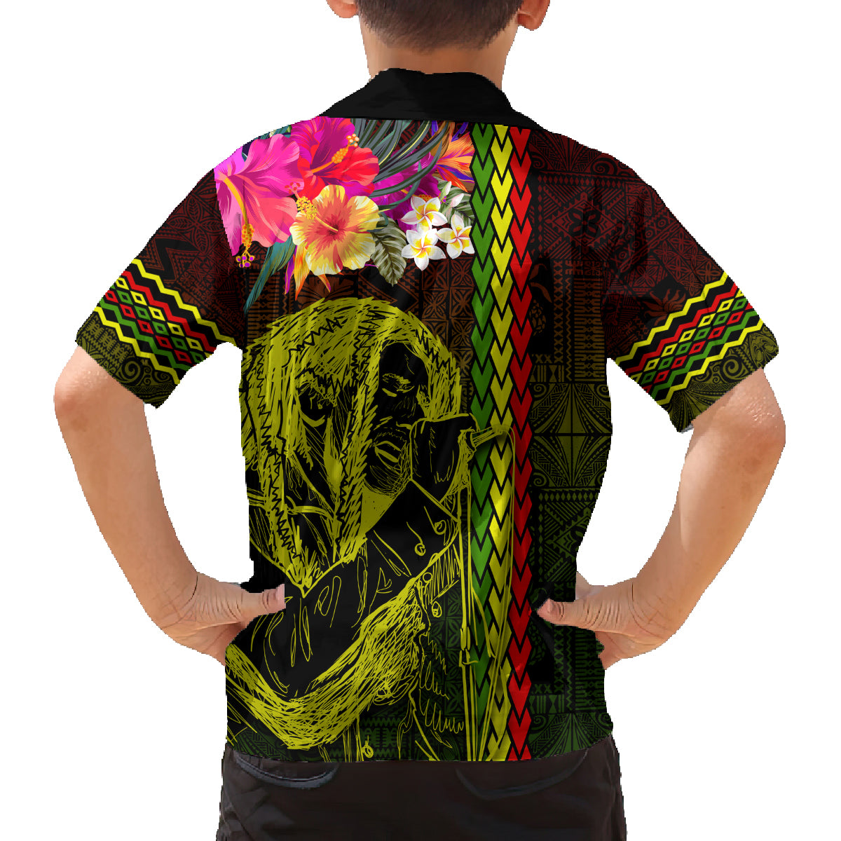 Hawaiian Reggae Music Family Matching Off Shoulder Maxi Dress and Hawaiian Shirt Jamaica Singer Tribal Polynesian and Hibiscus LT03 - Polynesian Pride