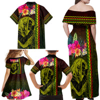 Hawaiian Reggae Music Family Matching Off Shoulder Maxi Dress and Hawaiian Shirt Jamaica Singer Tribal Polynesian and Hibiscus LT03 - Polynesian Pride