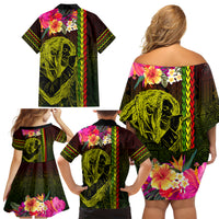 Hawaiian Reggae Music Family Matching Off Shoulder Short Dress and Hawaiian Shirt Jamaica Singer Tribal Polynesian and Hibiscus LT03 - Polynesian Pride