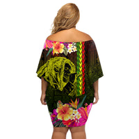 Hawaiian Reggae Music Family Matching Off Shoulder Short Dress and Hawaiian Shirt Jamaica Singer Tribal Polynesian and Hibiscus LT03 - Polynesian Pride