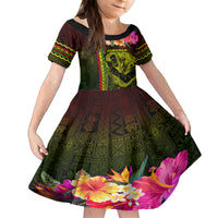 Hawaiian Reggae Music Family Matching Summer Maxi Dress and Hawaiian Shirt Jamaica Singer Tribal Polynesian and Hibiscus LT03 Daughter's Dress Black - Polynesian Pride