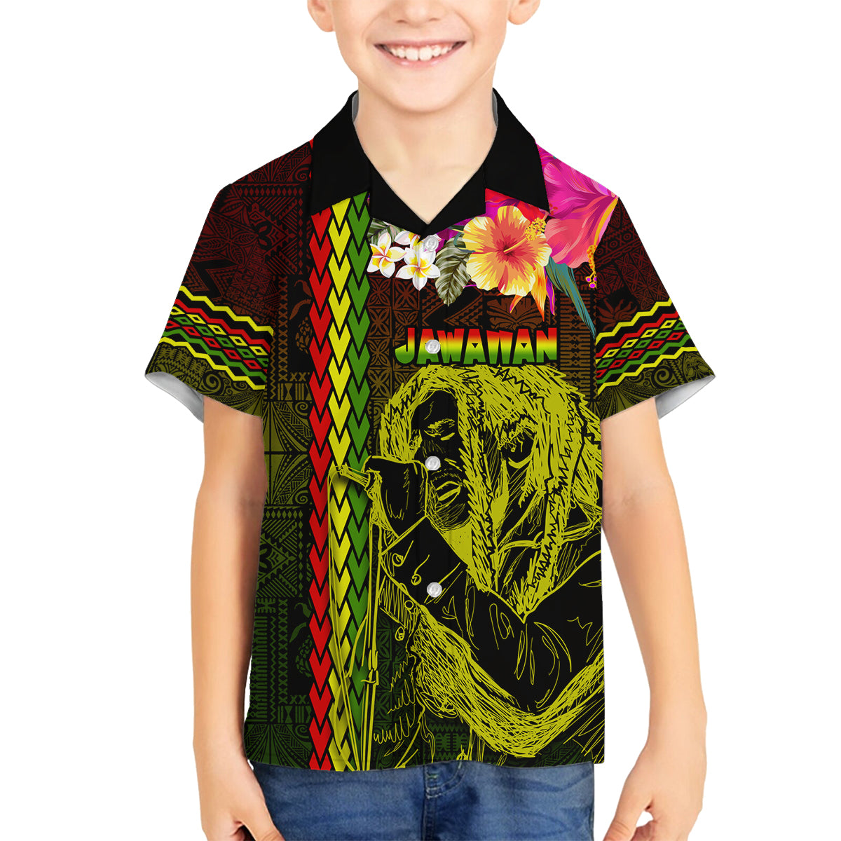 Hawaiian Reggae Music Family Matching Summer Maxi Dress and Hawaiian Shirt Jamaica Singer Tribal Polynesian and Hibiscus LT03 Son's Shirt Black - Polynesian Pride