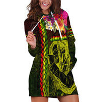 Hawaiian Reggae Music Hoodie Dress Jamaica Singer Tribal Polynesian and Hibiscus LT03 Black - Polynesian Pride