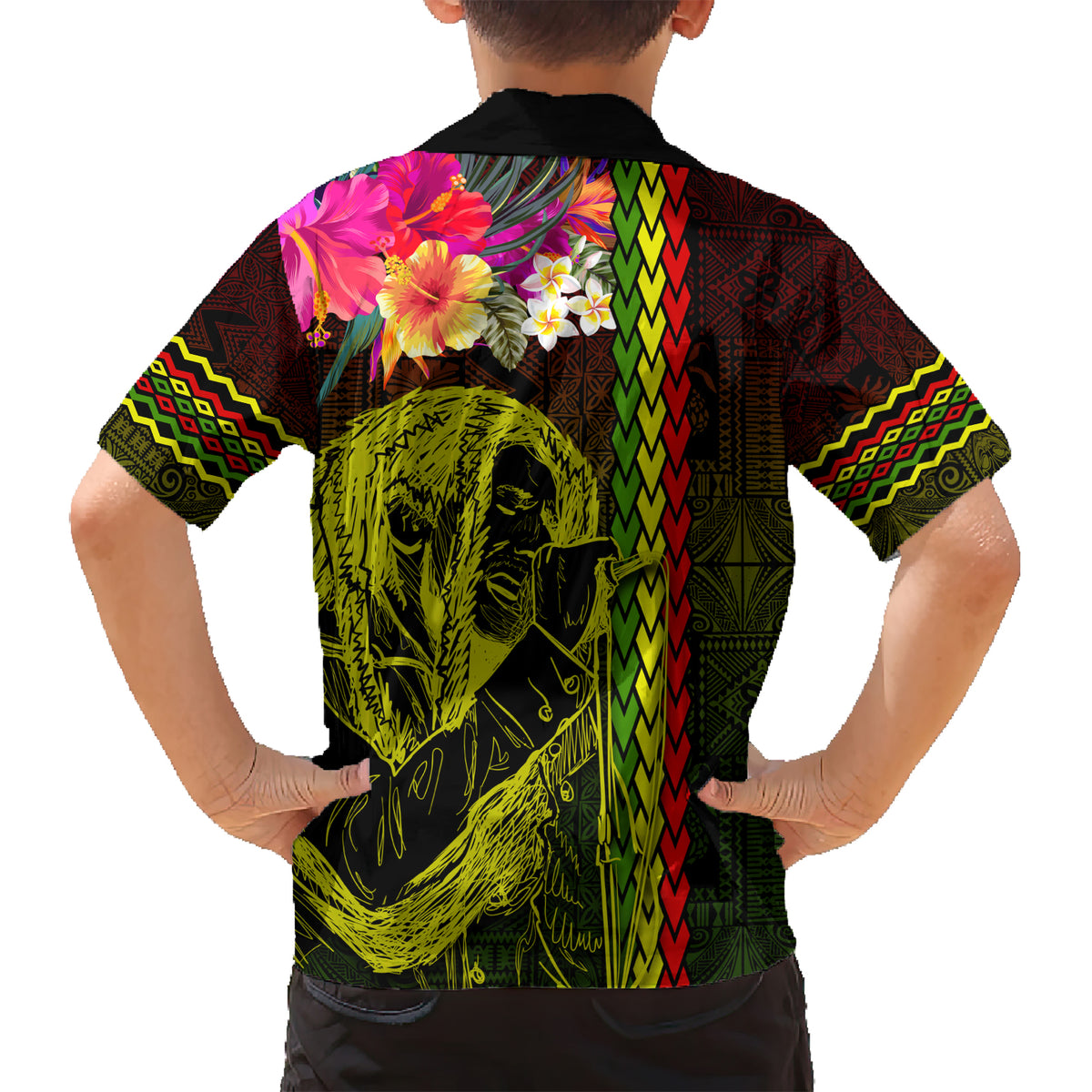 Hawaiian Reggae Music Kid Hawaiian Shirt Jamaica Singer Tribal Polynesian and Hibiscus LT03 - Polynesian Pride