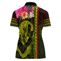 Hawaiian Reggae Music Women Polo Shirt Jamaica Singer Tribal Polynesian and Hibiscus LT03 - Polynesian Pride