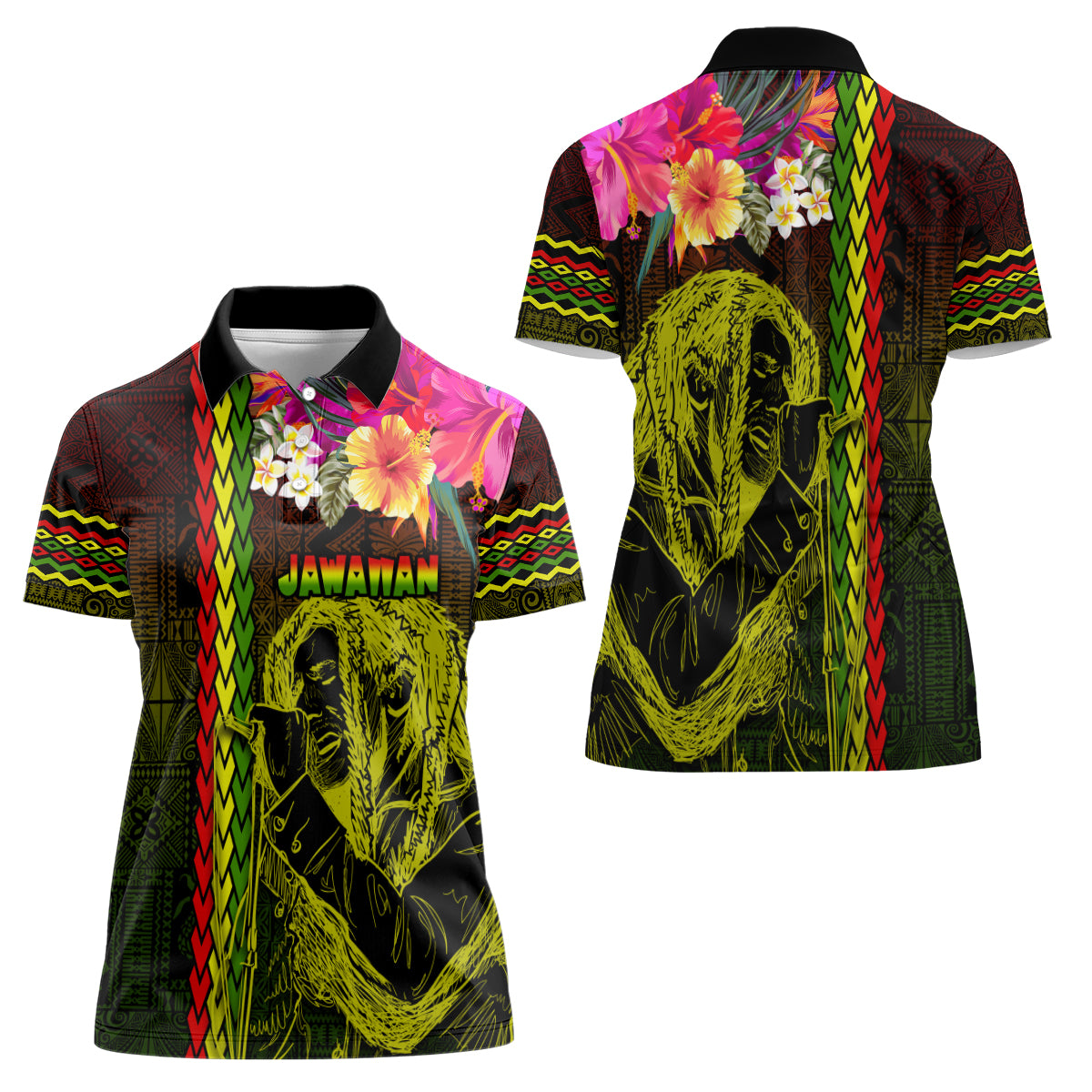 Hawaiian Reggae Music Women Polo Shirt Jamaica Singer Tribal Polynesian and Hibiscus LT03 - Polynesian Pride