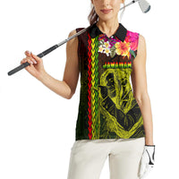 Hawaiian Reggae Music Women Sleeveless Polo Shirt Jamaica Singer Tribal Polynesian and Hibiscus