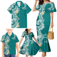 Aloha Polynesian Plumeria Flower Family Matching Mermaid Dress and Hawaiian Shirt Teal Color LT03 - Polynesian Pride