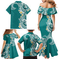 Aloha Polynesian Plumeria Flower Family Matching Mermaid Dress and Hawaiian Shirt Teal Color LT03 - Polynesian Pride