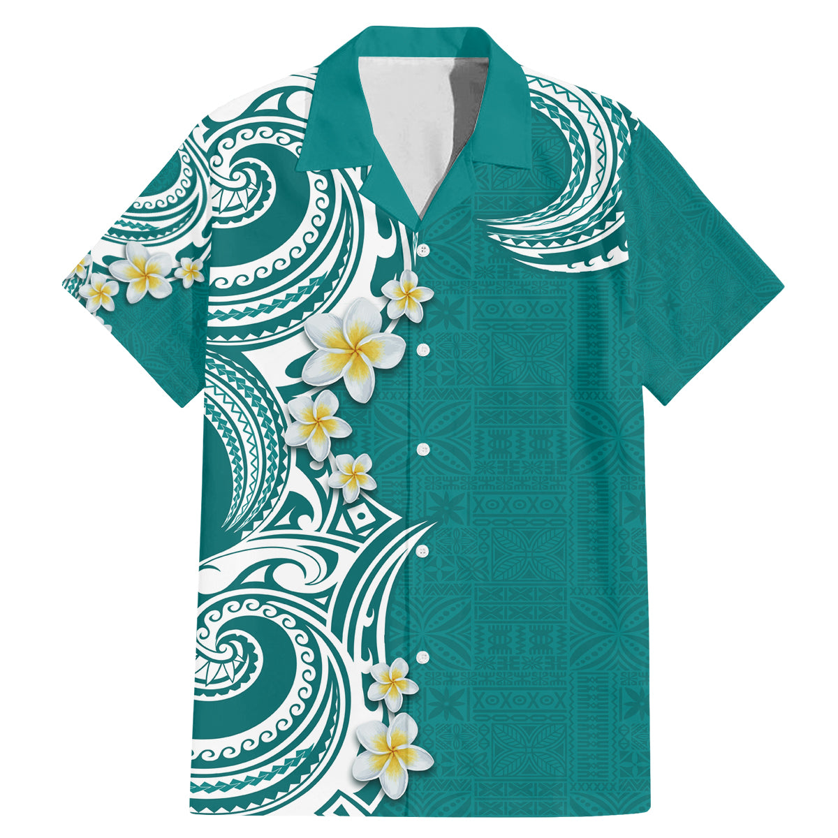 Aloha Polynesian Plumeria Flower Family Matching Mermaid Dress and Hawaiian Shirt Teal Color LT03 Dad's Shirt - Short Sleeve Teal - Polynesian Pride