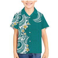 Aloha Polynesian Plumeria Flower Family Matching Mermaid Dress and Hawaiian Shirt Teal Color LT03 Son's Shirt Teal - Polynesian Pride