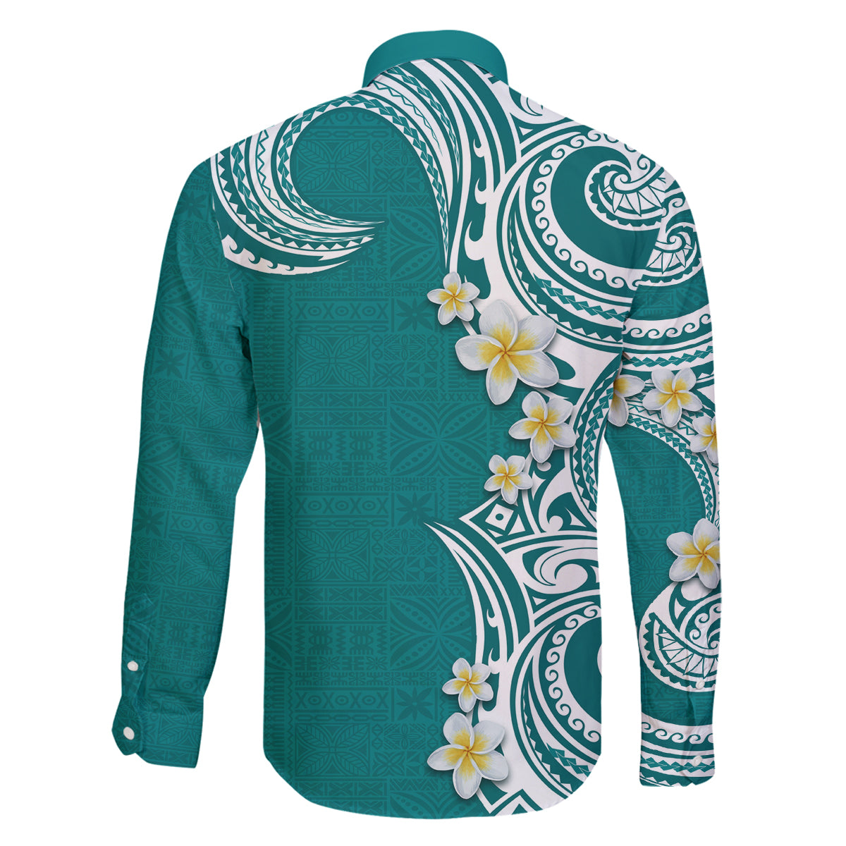 Aloha Polynesian Plumeria Flower Family Matching Off The Shoulder Long Sleeve Dress and Hawaiian Shirt Teal Color LT03 - Polynesian Pride