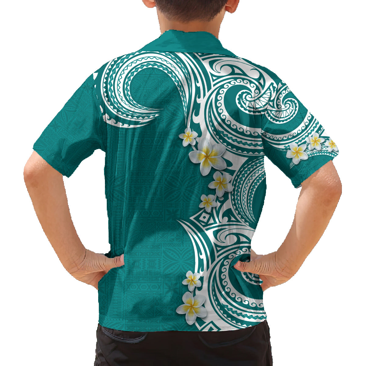 Aloha Polynesian Plumeria Flower Family Matching Off Shoulder Maxi Dress and Hawaiian Shirt Teal Color LT03 - Polynesian Pride