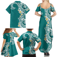 Aloha Polynesian Plumeria Flower Family Matching Summer Maxi Dress and Hawaiian Shirt Teal Color LT03 - Polynesian Pride