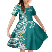 Aloha Polynesian Plumeria Flower Family Matching Tank Maxi Dress and Hawaiian Shirt Teal Color LT03 Daughter's Dress Teal - Polynesian Pride