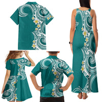 Aloha Polynesian Plumeria Flower Family Matching Tank Maxi Dress and Hawaiian Shirt Teal Color LT03 - Polynesian Pride