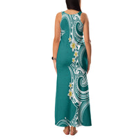 Aloha Polynesian Plumeria Flower Family Matching Tank Maxi Dress and Hawaiian Shirt Teal Color LT03 - Polynesian Pride