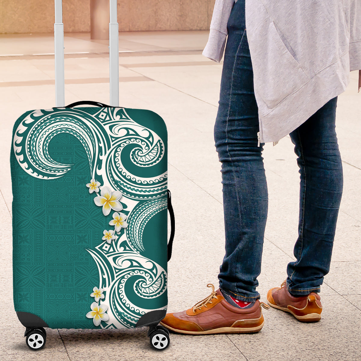 Aloha Polynesian Plumeria Flower Luggage Cover Teal Color LT03 Teal - Polynesian Pride