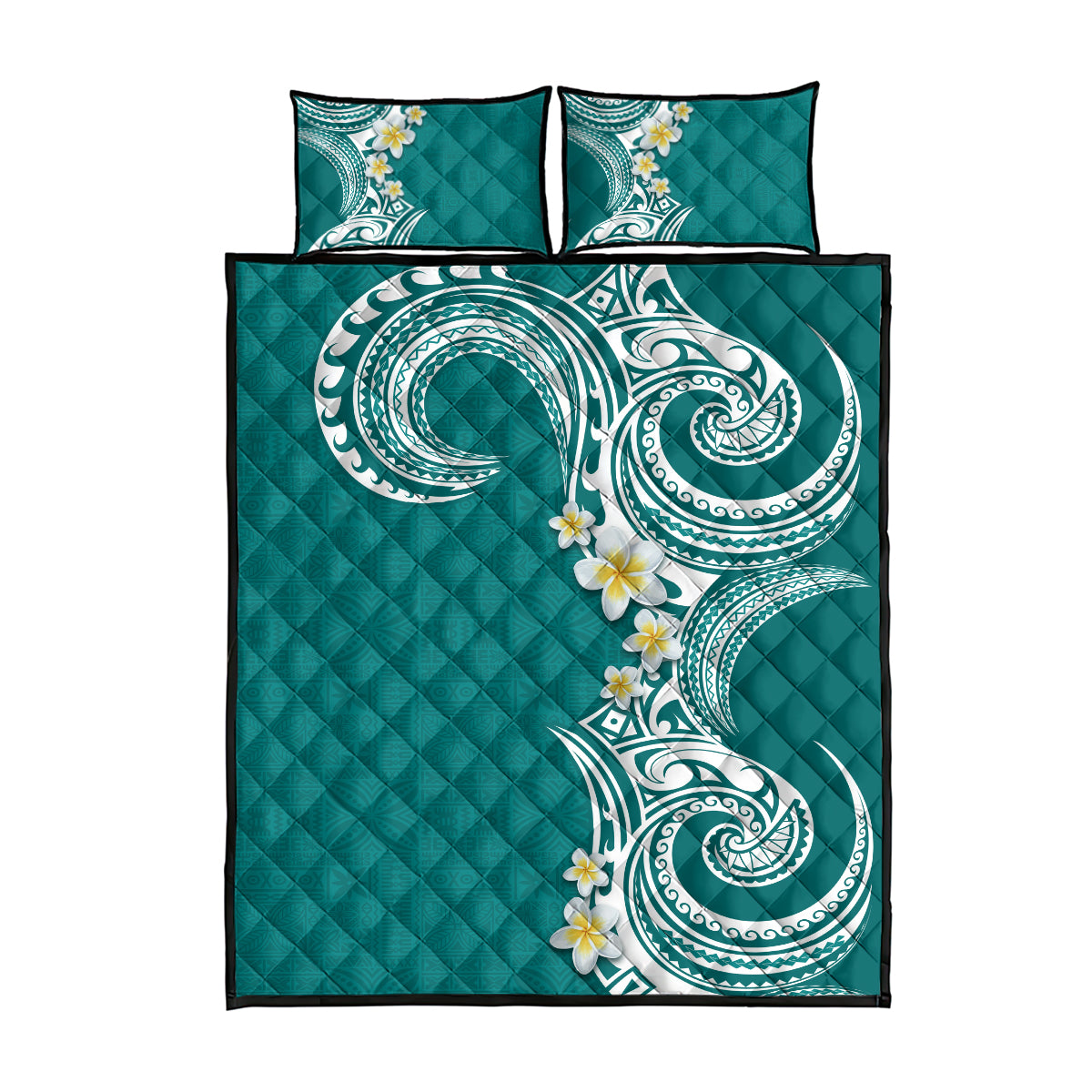 Aloha Polynesian Plumeria Flower Quilt Bed Set Teal Color LT03 - Polynesian Pride