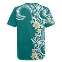 Aloha Polynesian Plumeria Flower Rugby Jersey Teal Color