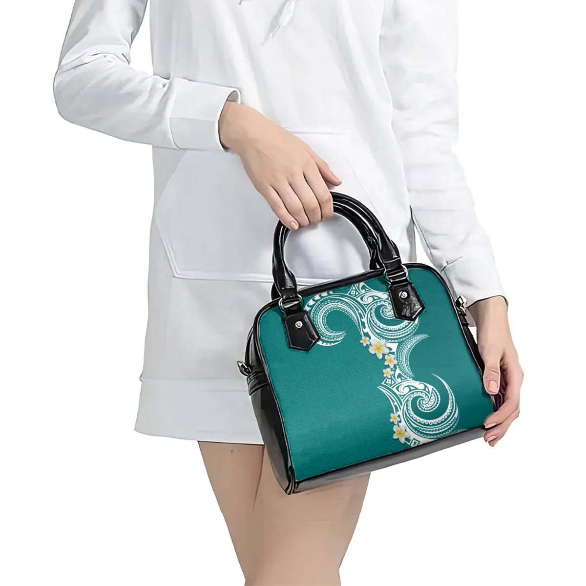 Aloha Polynesian Plumeria Flower Shoulder Handbag Teal Color
