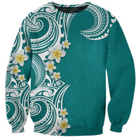 Aloha Polynesian Plumeria Flower Sweatshirt Teal Color