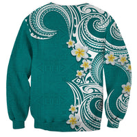 Aloha Polynesian Plumeria Flower Sweatshirt Teal Color