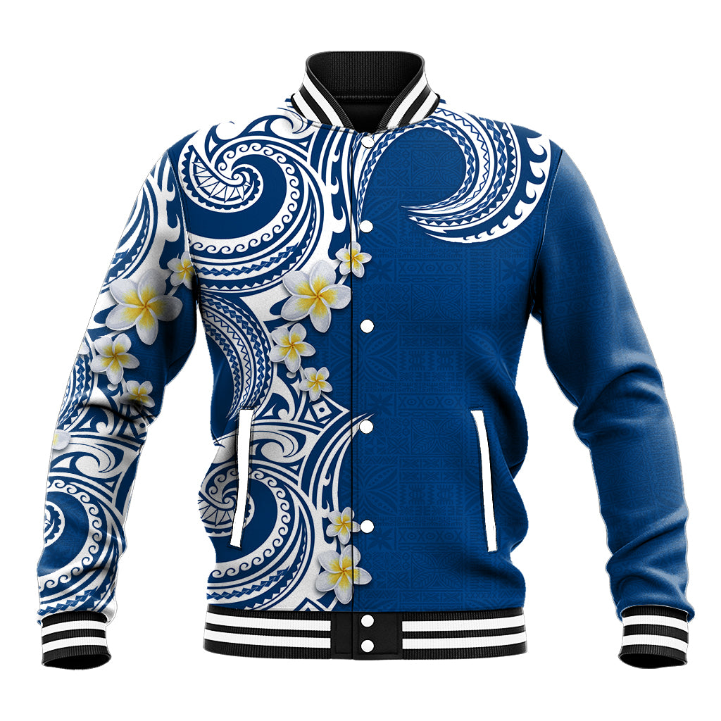 Aloha Polynesian Plumeria Flower Baseball Jacket Blue Color LT03 Unisex Blue - Polynesian Pride