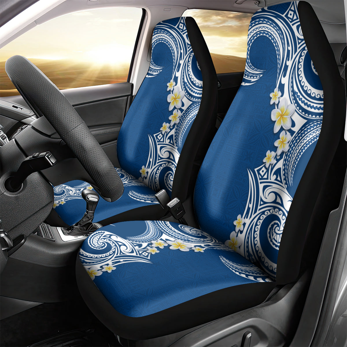 Aloha Polynesian Plumeria Flower Car Seat Cover Blue Color LT03 - Polynesian Pride