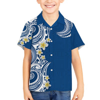 Aloha Polynesian Plumeria Flower Family Matching Long Sleeve Bodycon Dress and Hawaiian Shirt Blue Color LT03 Son's Shirt Blue - Polynesian Pride